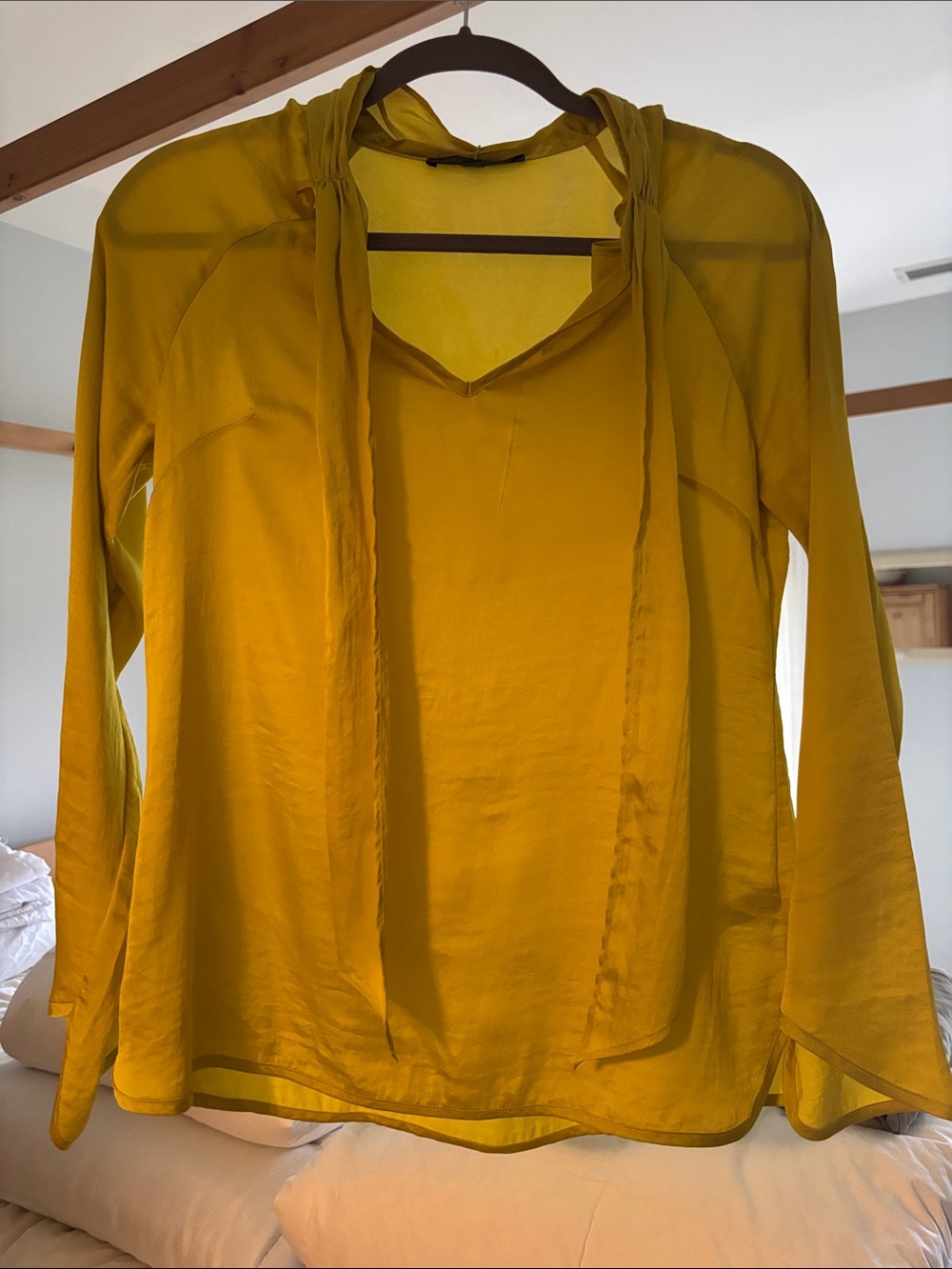 Forenza Mustard Yellow Long Sleeve Tie-Neck Blouse